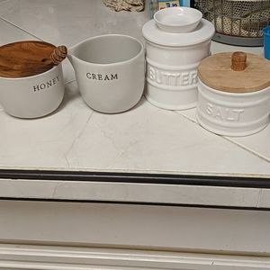 Honey, cream, salt, and butter container